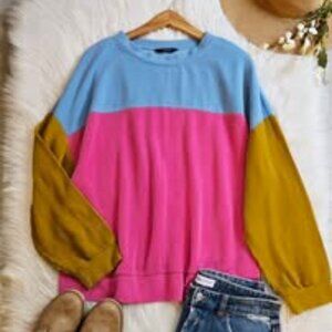 Dokotoo color blocked knit top, size XL